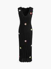 Floral Patched V Neck Knit Dress