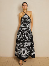 Print Halter Backless Long Dress