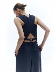 Solid Cross Open Back Vest