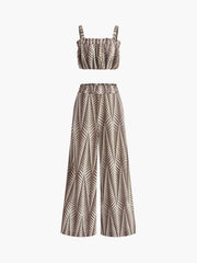 Geometric Print Wide Leg Pants Set