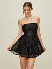 Off-Shoulder Sequins Knotted Mesh Dress