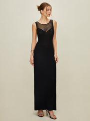 Rib-Knit Sleeveless Mesh Dress