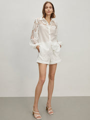 Hollow Out Embroidery Shorts Set