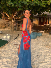 Slim Floral Backless Split Dress