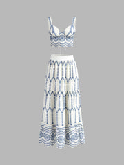 Embroidered Sleeveless Tie Back Skirt Set