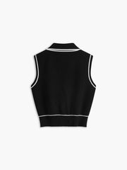 Button Front Contrast Binding Sleeveless Skirt Set