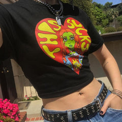 This Sucks Cartoon Print Crop Top