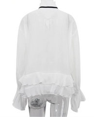 See-Through Ruffle Collar Loose Blouse