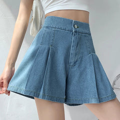 Zane Pleated Denim Shorts