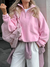 Pink Zipper Pullover Sweatshirt