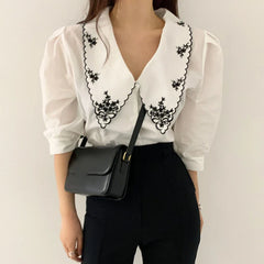Elegant Embroidered Lace Half Sleeve Blouse