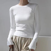 Cotton O-Neck Long Sleeve Cropped Top
