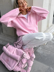 Pink Zipper Pullover Sweatshirt