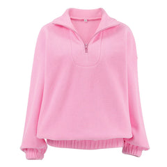 Pink Zipper Pullover Sweatshirt