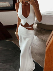 Sapphire Dusk Silk Maxi Skirt Set