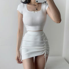 Melanie Knitted Drawstring Mini Skirt