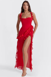 Twisty Twirl High Slit Ruffle Dress