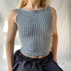 Blue Moon Plaid Backless Top
