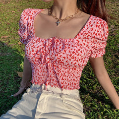 Pandora Ruched Tie-Up Crop Top