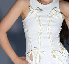 Aesthetic Bow Cross Bandage Crop Top