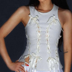 Aesthetic Bow Cross Bandage Crop Top