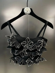 Appliques Beaded Rhinestone Slim Crop Top