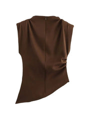 Asymmetric Sleeveless Ruched Tank Top