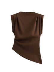 Asymmetric Sleeveless Ruched Tank Top