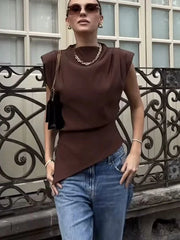 Asymmetric Sleeveless Ruched Tank Top