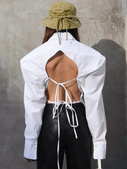 Backless Lace-Up Long Sleeve Shirts