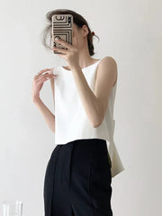 Backless Round Neck Sleeveless Bowknot Minimalist Tank Tops