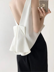 Backless Round Neck Sleeveless Bowknot Minimalist Tank Tops