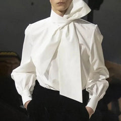 Bandage Collar White Office Work Blouse