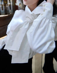 Bandage Collar White Office Work Blouse