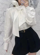 Bandage Collar White Office Work Blouse