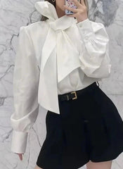 Bandage Collar White Office Work Blouse