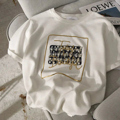 Beaded Letter Print T-shirt