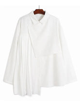 Black Irregular Pleated Loose Size Blouse Shirts