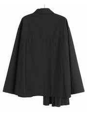 Black Irregular Pleated Loose Size Blouse Shirts