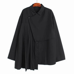 Black Irregular Pleated Loose Size Blouse Shirts