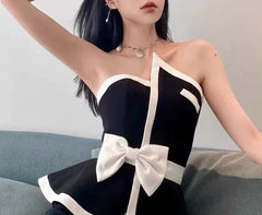 Black Off the Shoulder Bow Tank Top