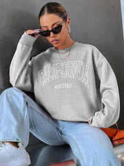 California West Coast Print Long Sleeves O-neck Pullovers Sporty Sweatshirts