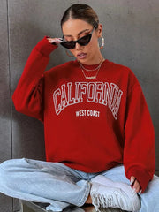 California West Coast Print Long Sleeves O-neck Pullovers Sporty Sweatshirts