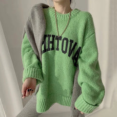 Candy Color Sweater Loose Letter Knitted Pullovers