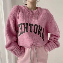 Candy Color Sweater Loose Letter Knitted Pullovers