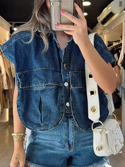 Casual Double Pocket Denim Vest Tops