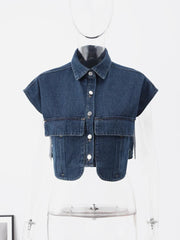 Casual Double Pocket Denim Vest Tops