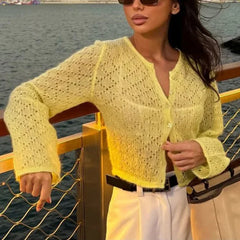 Casual O-Neck Hollow Out Knitted Blouse