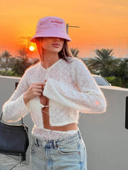 Casual O-Neck Hollow Out Knitted Blouse