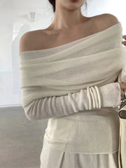 Casual Off-Shoulder Pleated Slim Top